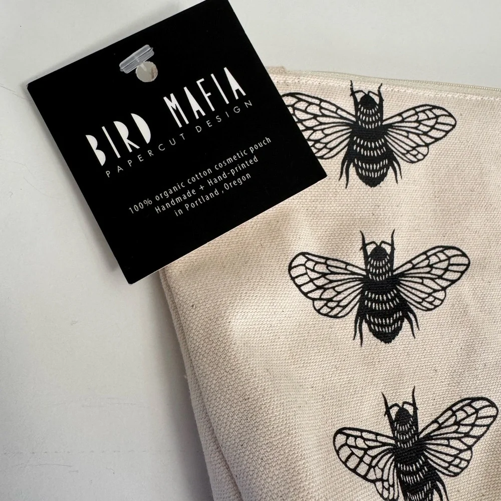 Bird Mafia 100% Organic Cotton Bee Print Cosmetic Pouch